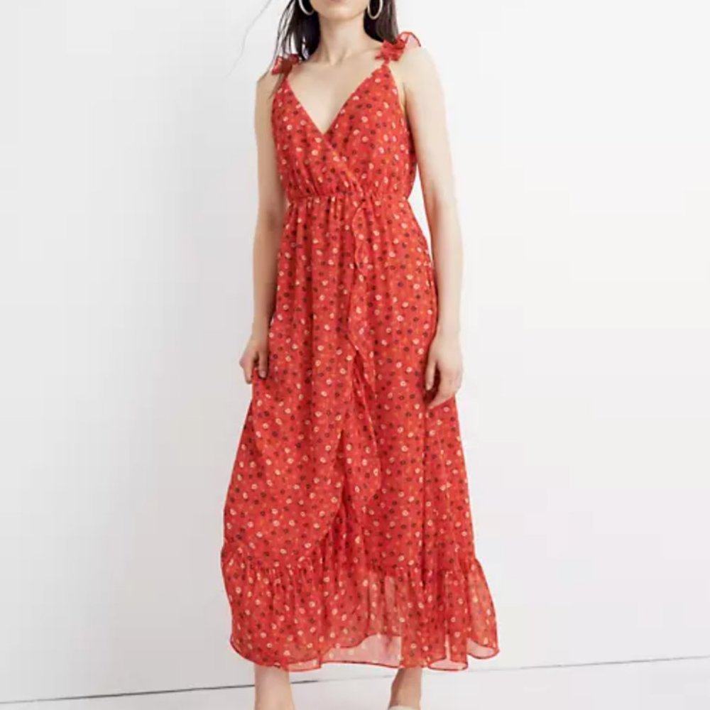 Madewell Ruffle-Strap Wrap Dress in Prairie Posies
